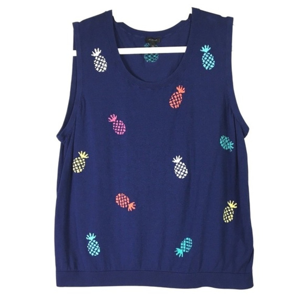 Talbots Navy Blue Pineapple Intarsia Knit Sweater Vest Sleeveless Top‎ XL